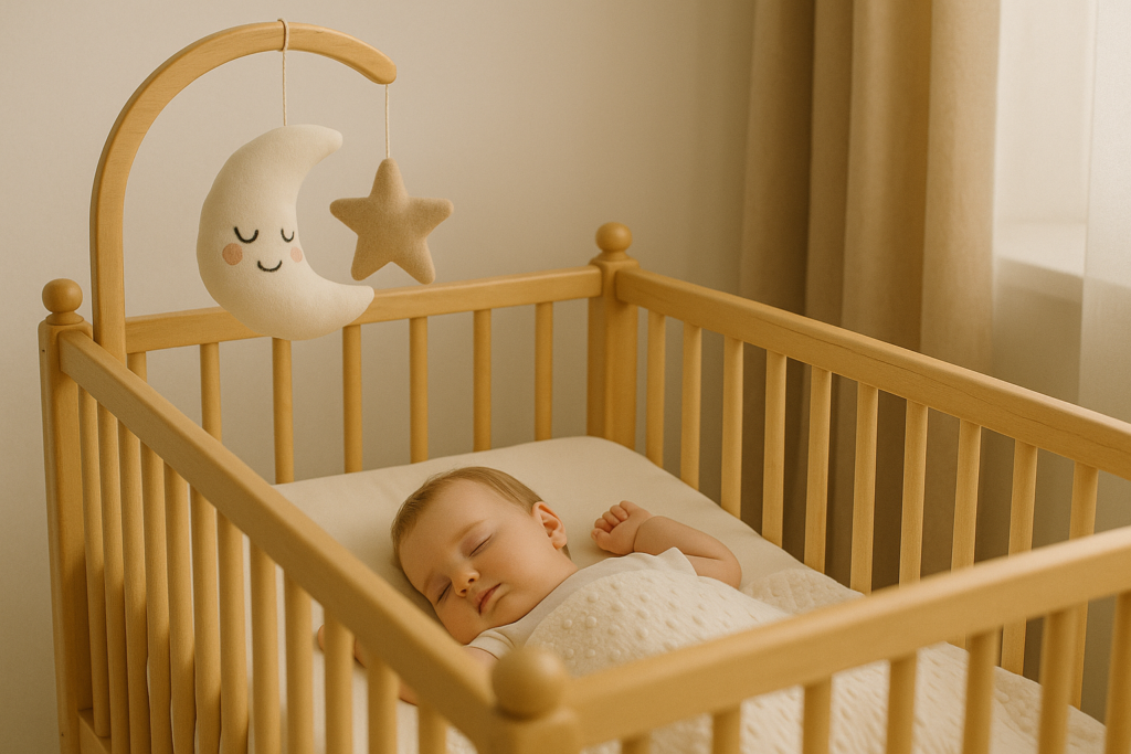 ベビーベッドで寝ている赤ちゃん